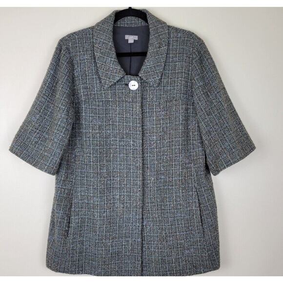 J.Jill Gray Blue Tweed Snap Jacket Blazer 3/4 Sleeve Business Classic EUC Small - Picture 1 of 10
